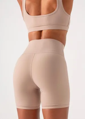 Gym Wear Mid Rise SS SEAMLESS SHORTS - BEIGE