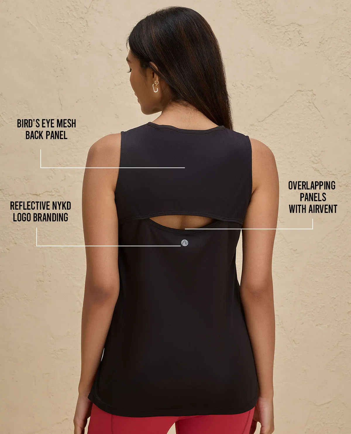 Double Stitched Reinforcement Nykd By Nykaa Quick Dry Stylised Tank Top  Longline -NYK034-Jet Black