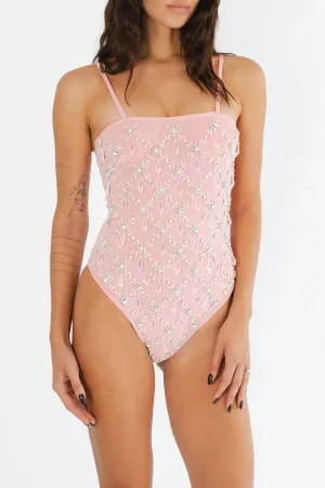 Water Relaxation Anti Bacterial Lining Calliope Embellished Swimsuit Pink