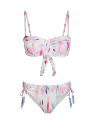 Built In Ties Non Slip Elastic Nellie Top   Taryn Bottom In Hazy Ikat Ivory