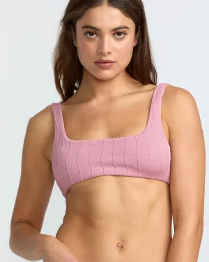 Crisscross Back Design Abrasion Resistant Fabric Chevy Grooves Lace BK Bralette Bikini Top - Amethyst Smoke