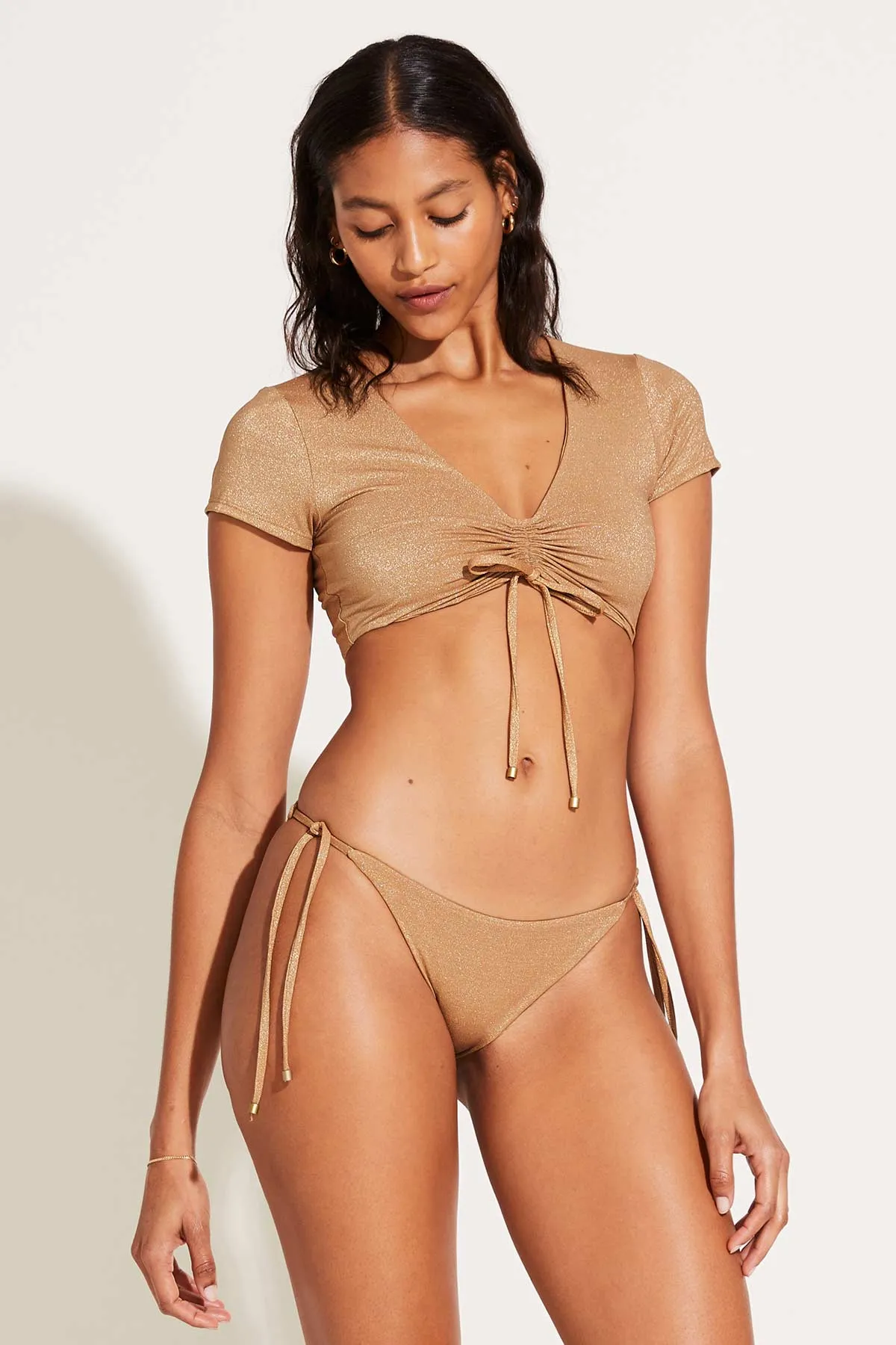 Gemma Ruched Crop Top - Golden Glow Metallic Hypoallergenic Lining