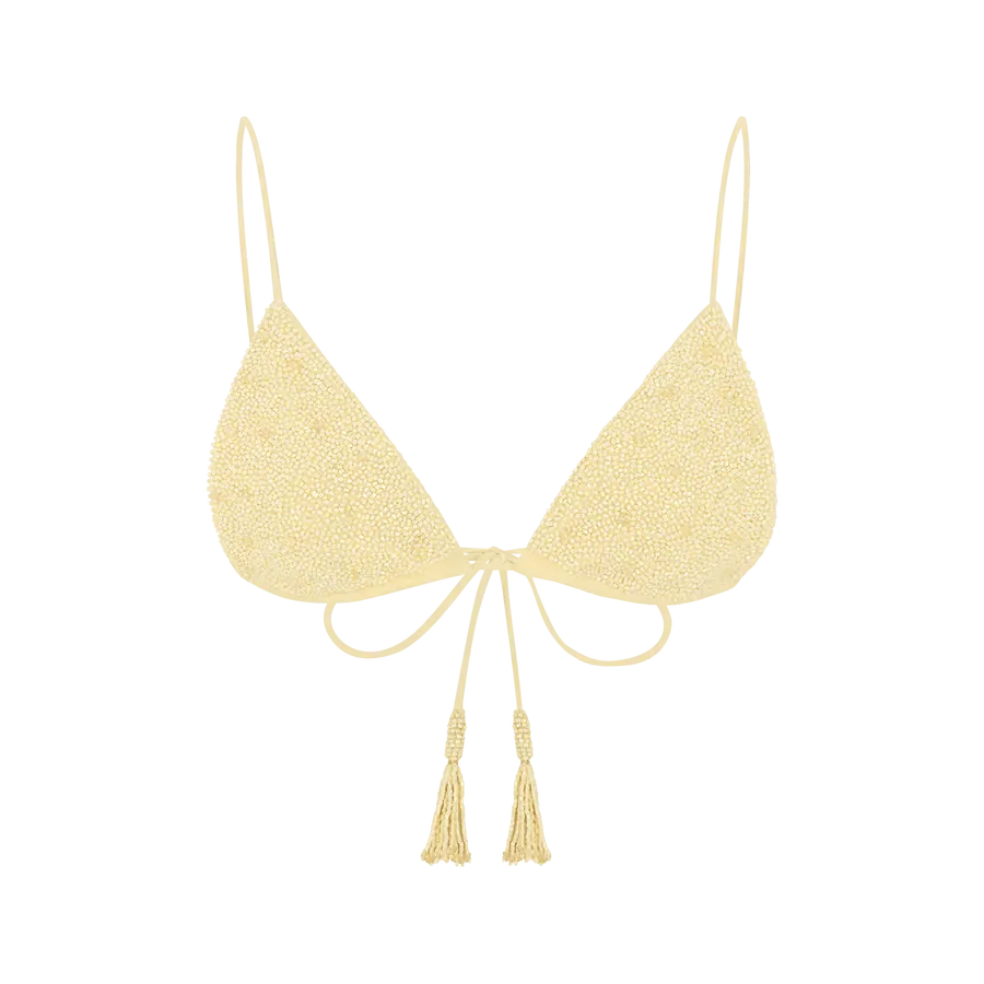 Nixie Triangle Shape Bikini Top Yellow Non Slip Elastic