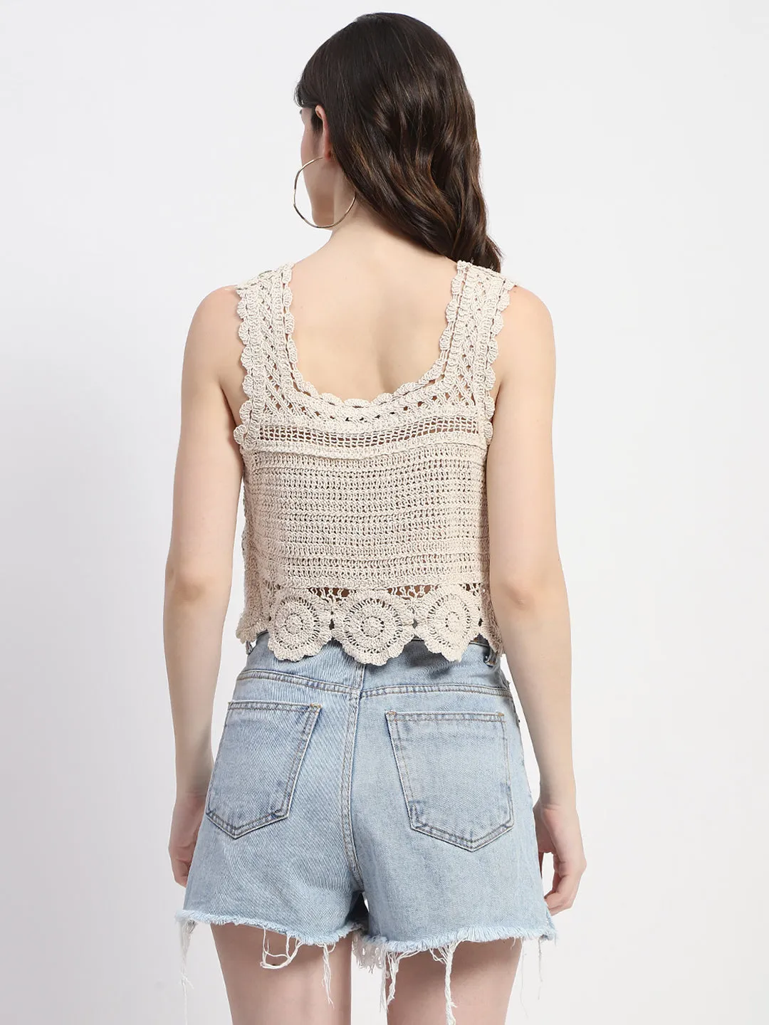 Madame Crochet Knit Green Cotton Crop Top Eco Wear