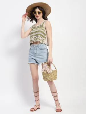Madame Crochet Knit Green Cotton Crop Top Comfortable fit Trendy Boots