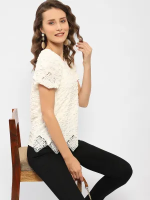 Madame Textured Off-White Embellished Top Reflective details High End