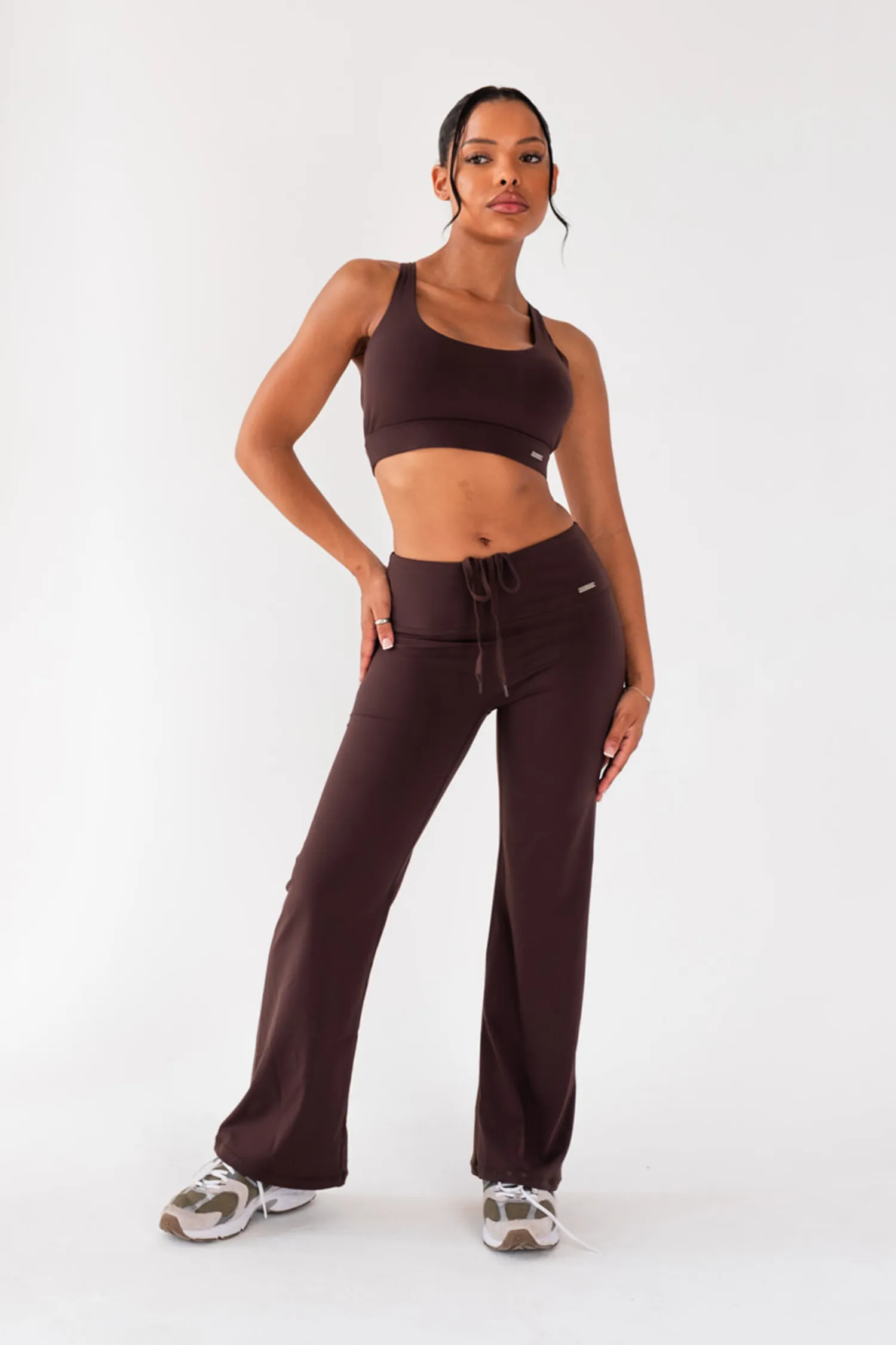 Sleek Comfort Petite High Waisted Wide Leg Flares Espresso