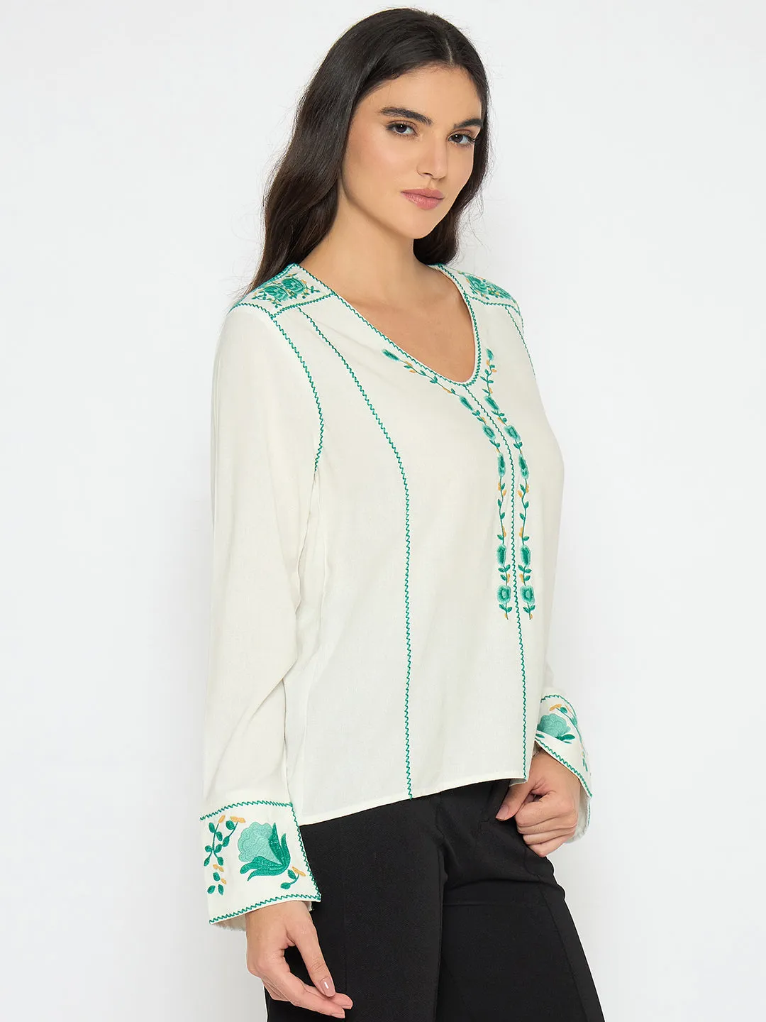 Sporty Gear Madame Embroidered Rayon Blend White Top