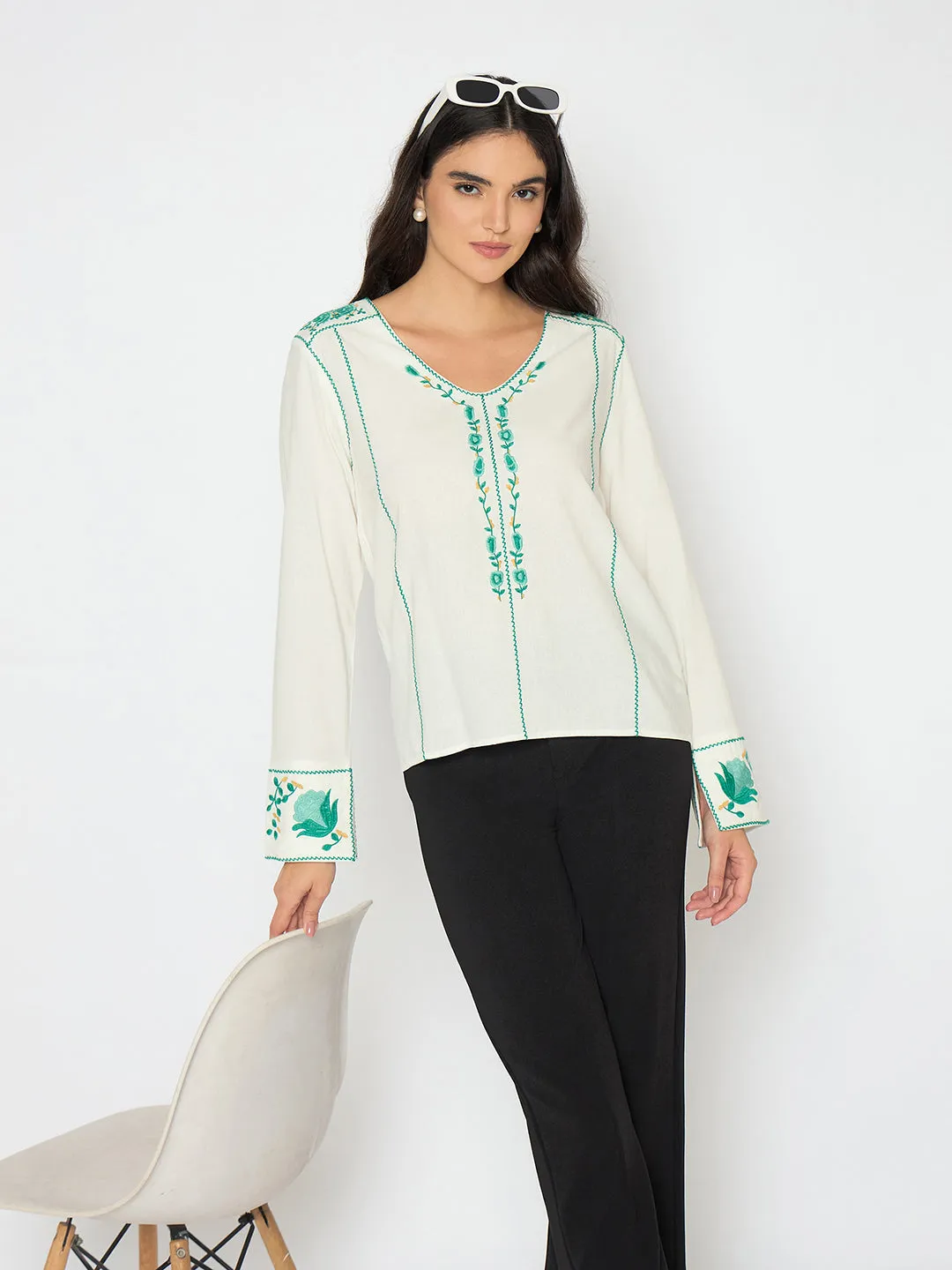 QuickEvaporation Madame Embroidered Rayon Blend White Top