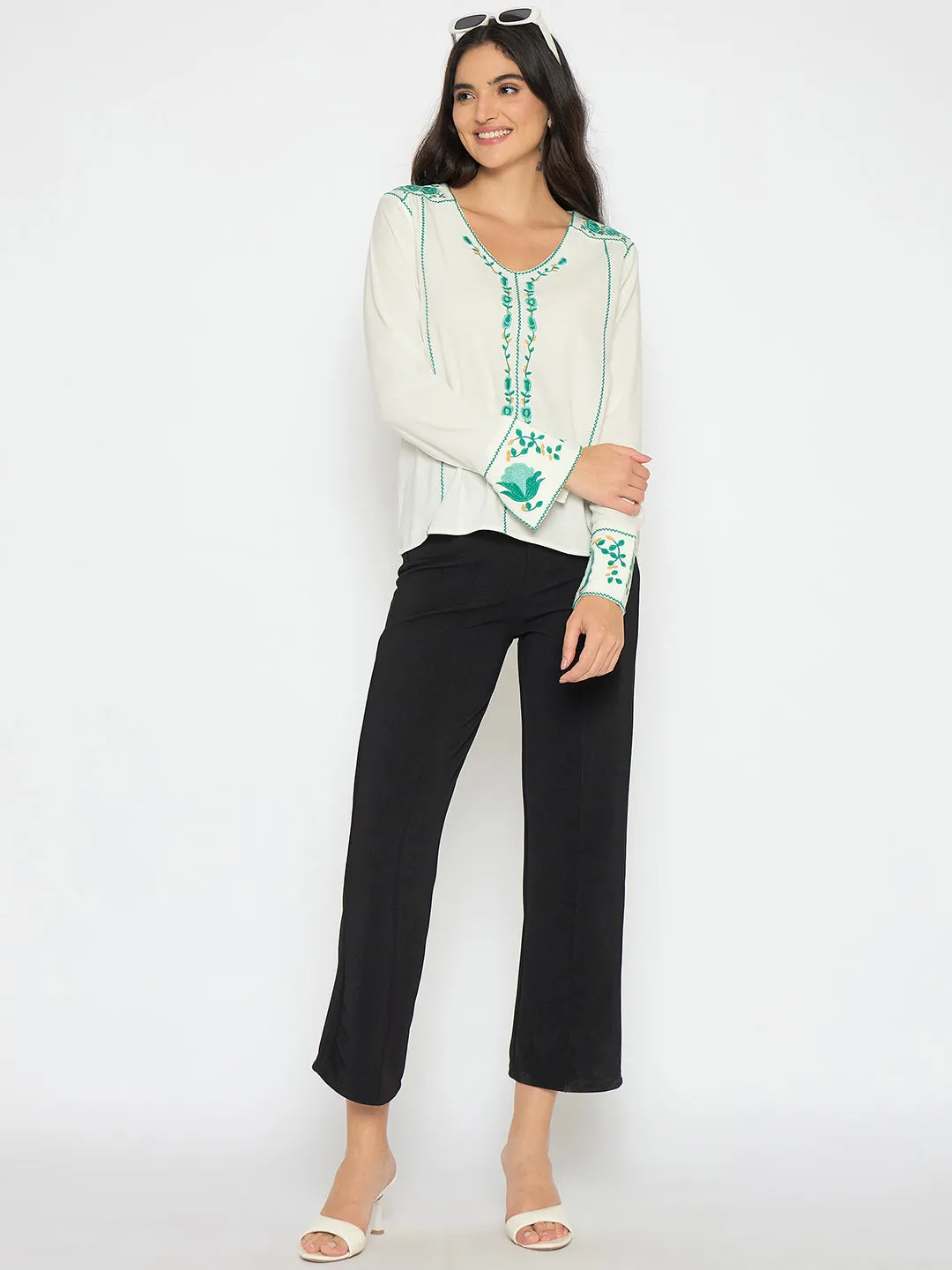 Madame Embroidered Rayon Blend White Top StainResistant Fabric