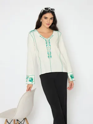 QuickEvaporation Madame Embroidered Rayon Blend White Top