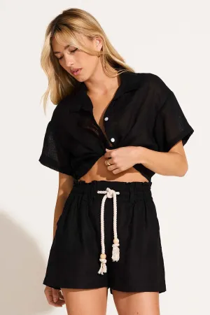 Avery Short - Black EcoLinen Wrinkle Free Weave Non Irritating Seams