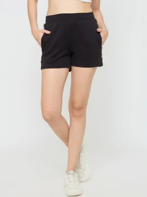 mSECRET Elasticated Hem Black Cotton Blend Shorts Statement Wear Trend Base