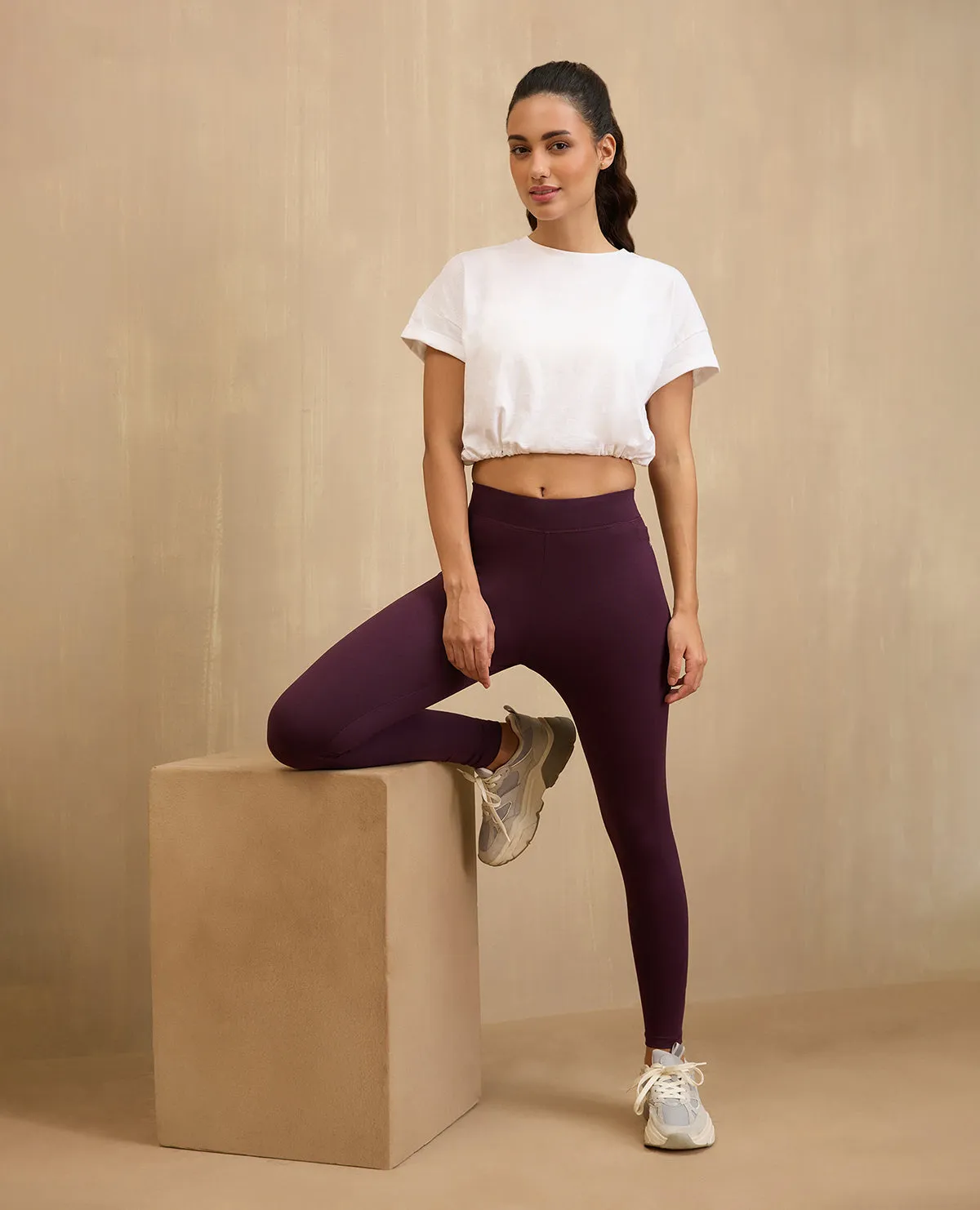 Home Lounge Stretch Fit Beginner Level NYKD By Nykaa Comfort Leggings with Pockets! -NYAT401-Grape