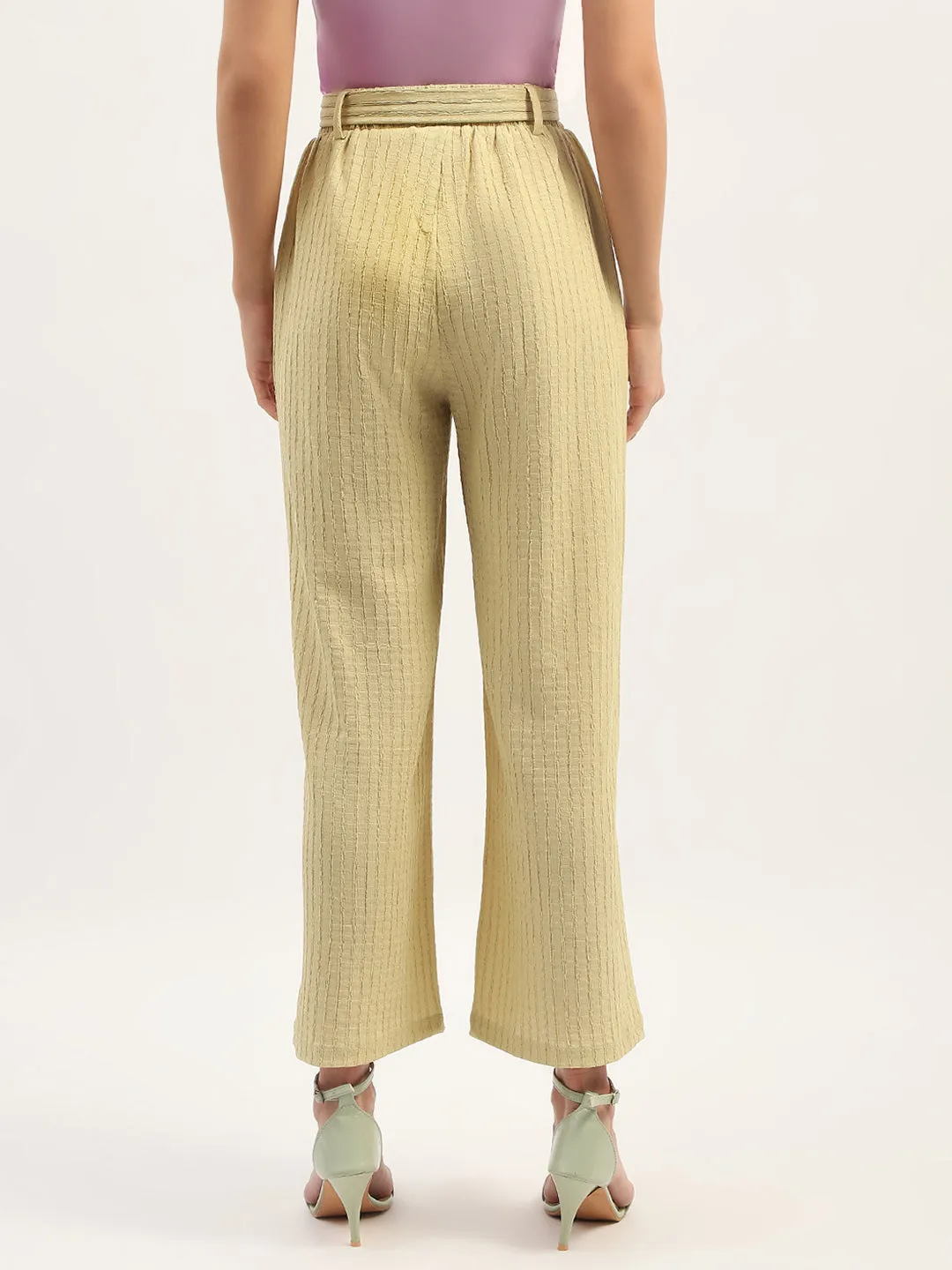 Madame Waist Belted Tapered Fit Dusty Green Trousers Light Fit Easy Care