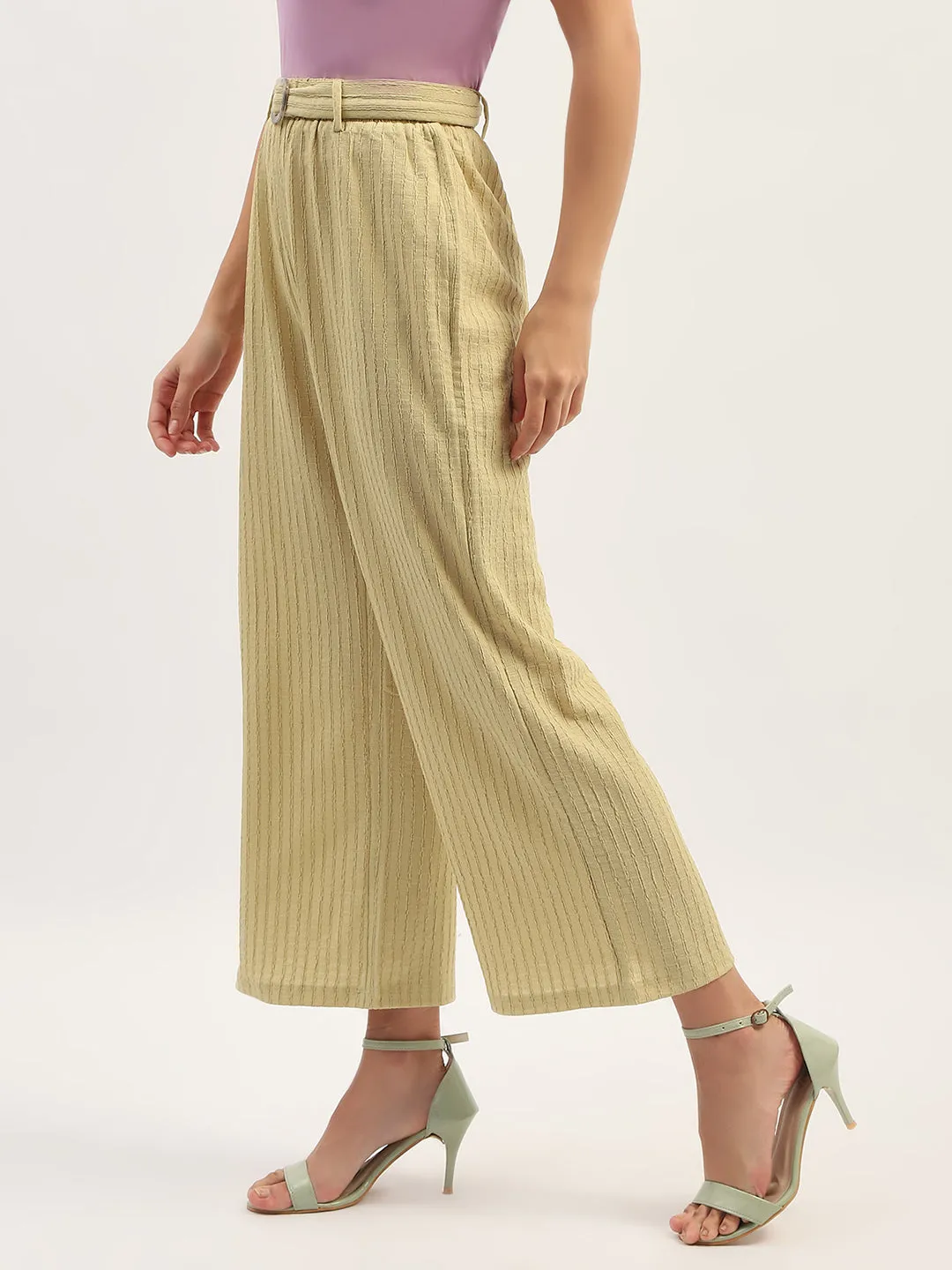 Madame Waist Belted Tapered Fit Dusty Green Trousers Chilly Weather Wear Versatile Design
