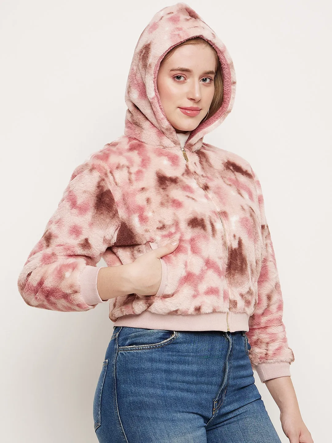 Madame Blush Fleece Tie-Dye Hooded Sweatshirt Quilted Lining pearl accents