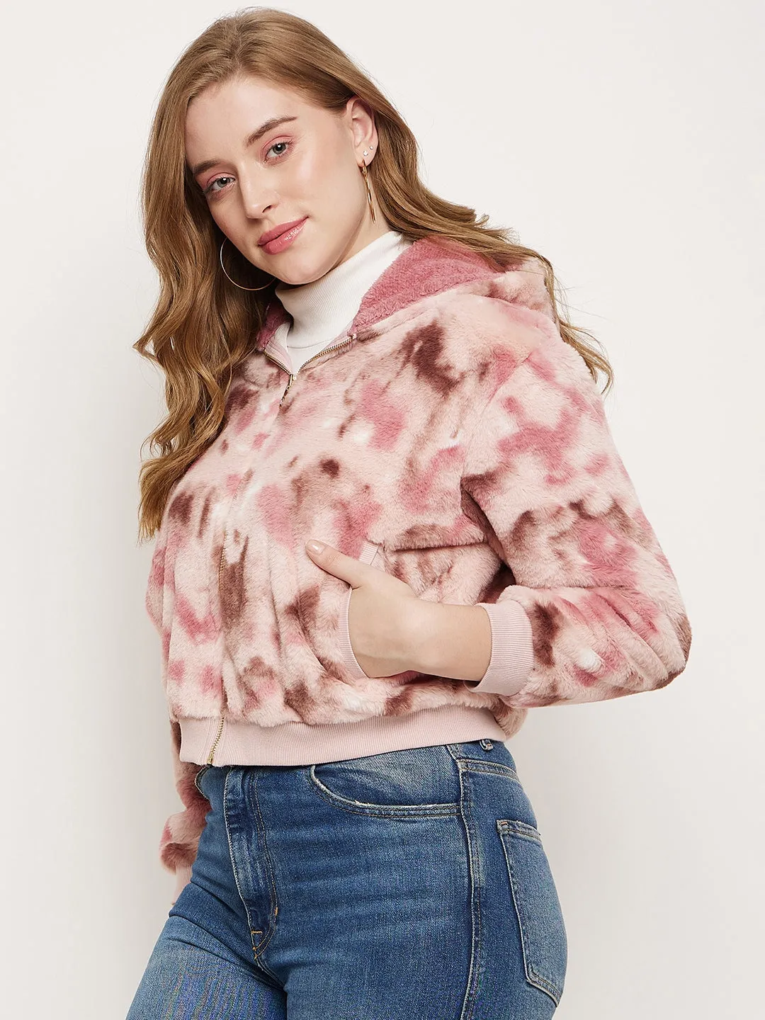 Madame Blush Fleece Tie-Dye Hooded Sweatshirt Fresh Chic rhinestone accents