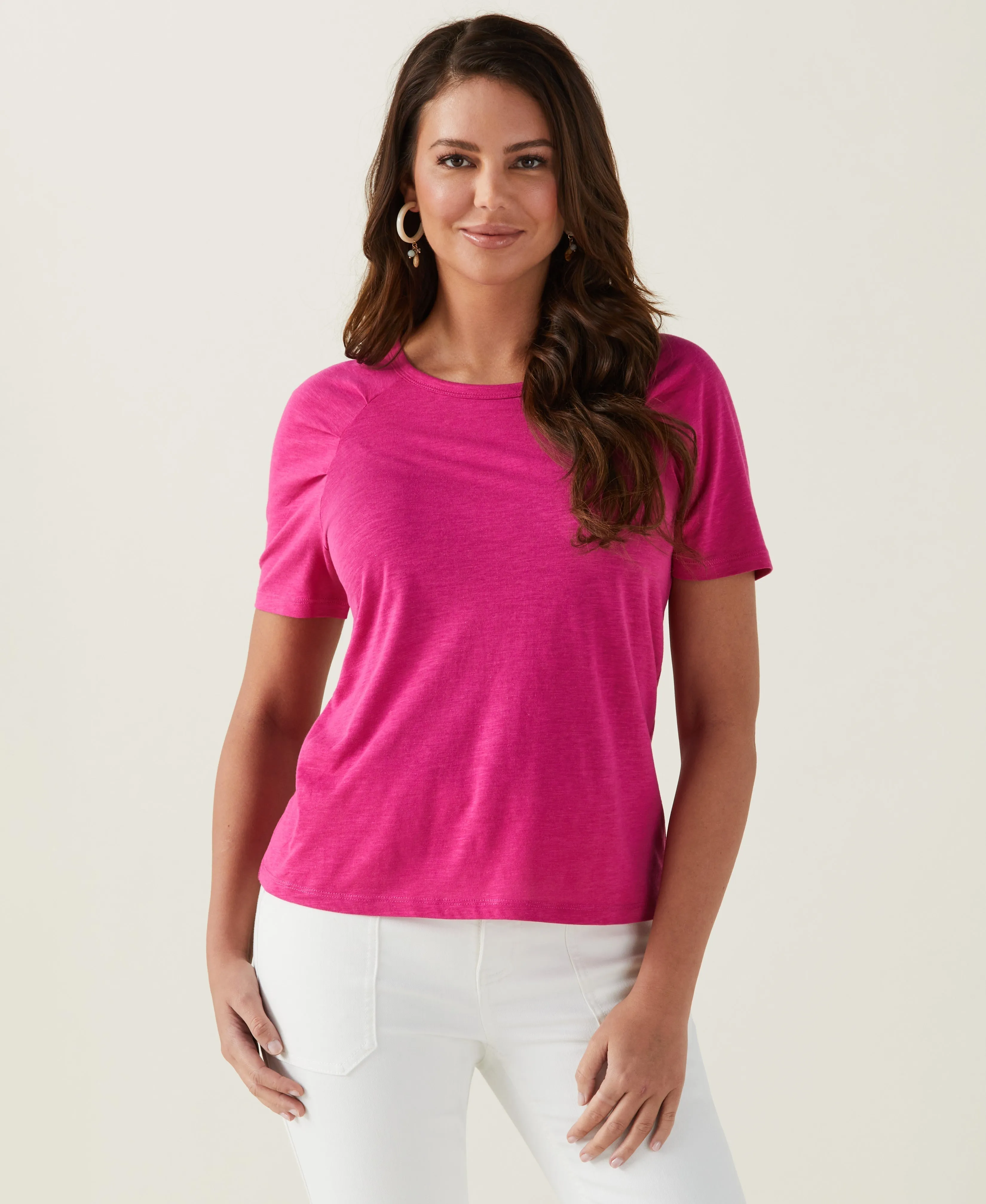 Green Fit Soft Fabric Pleated Raglan Sleeve Tee
