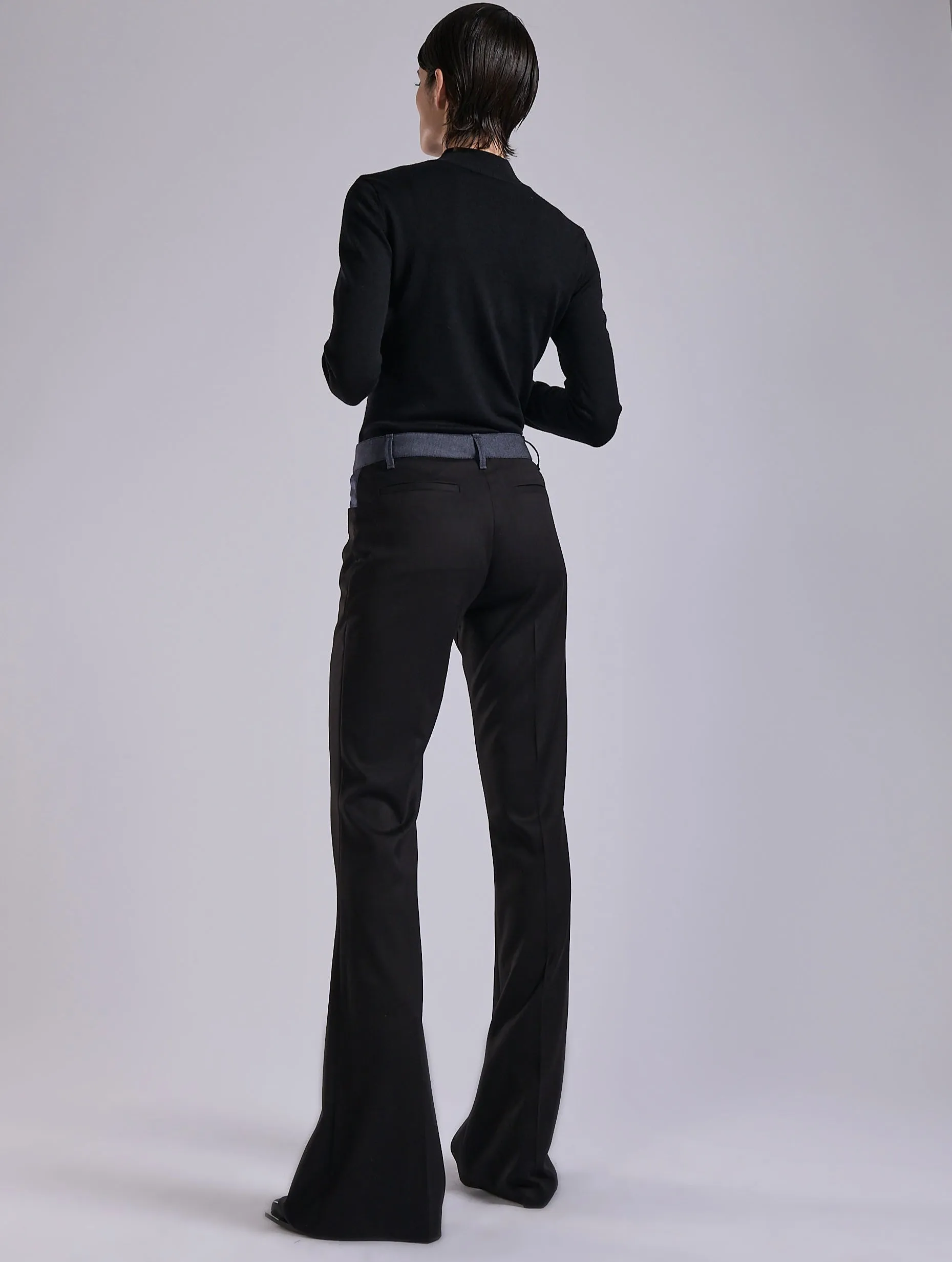 Denim-effect stretch twill bootleg trousers Slim Design