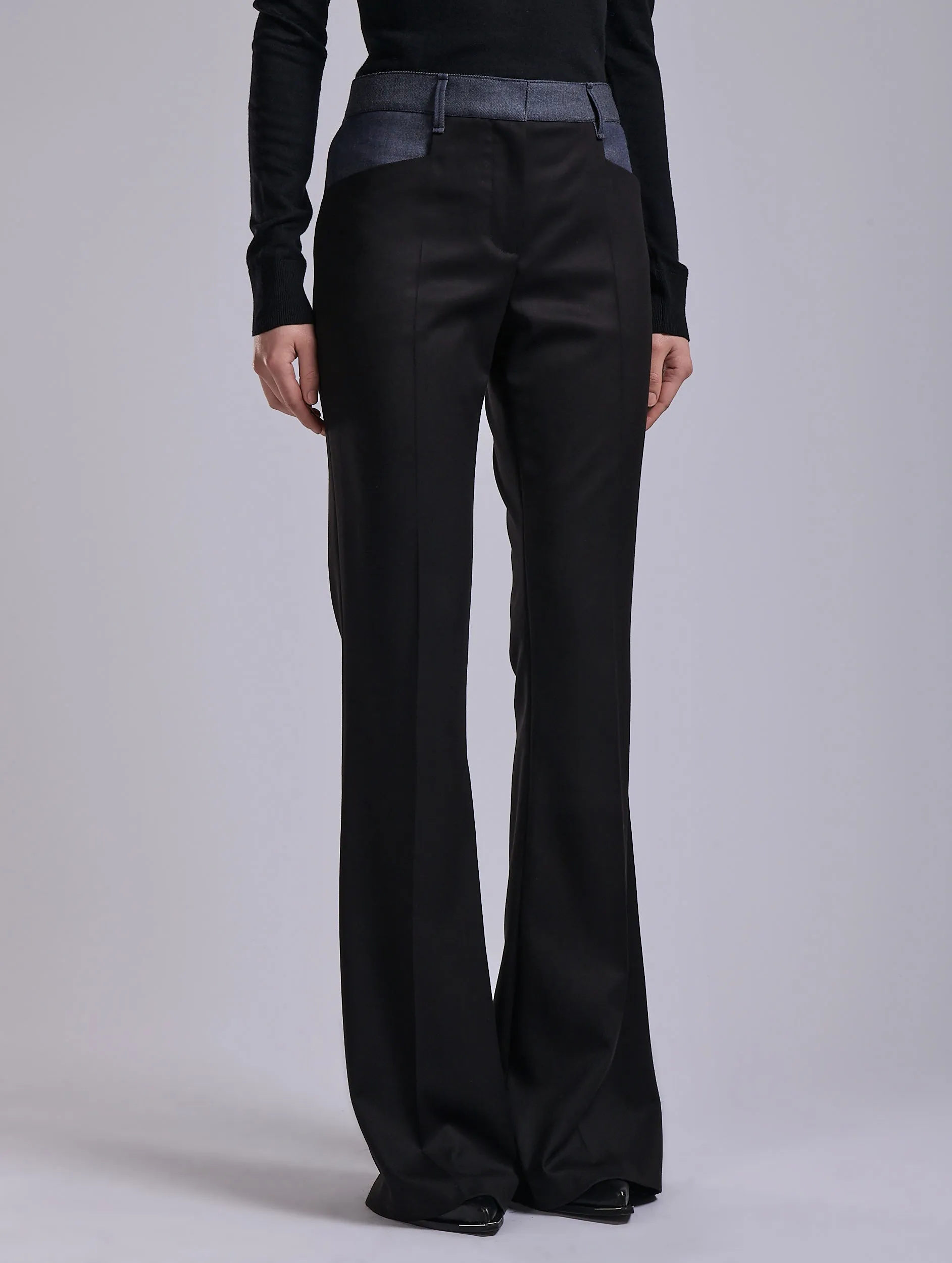 Easy Travel Sleek Cut Denim-effect stretch twill bootleg trousers