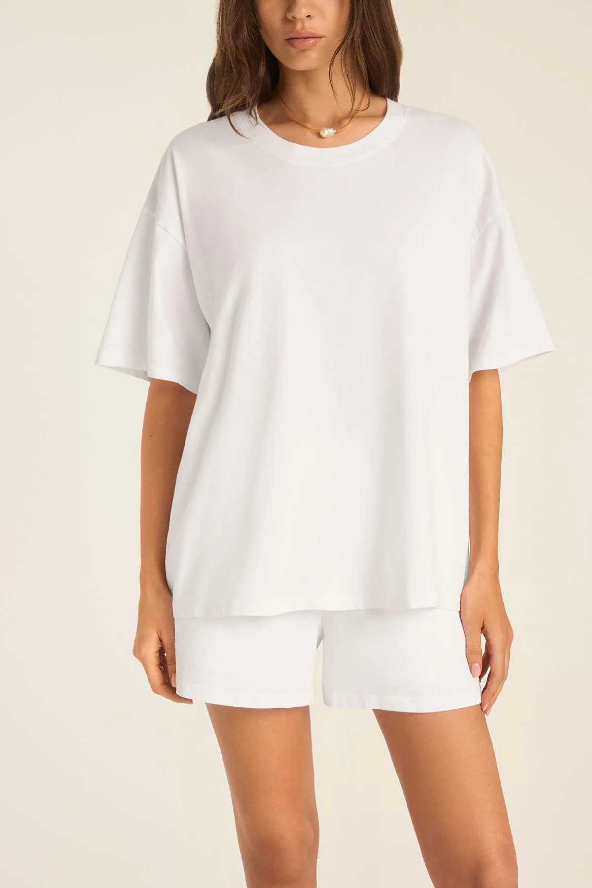 Chic Vibe Coast Oversized Boyfriend Tee - White Cotton Jersey