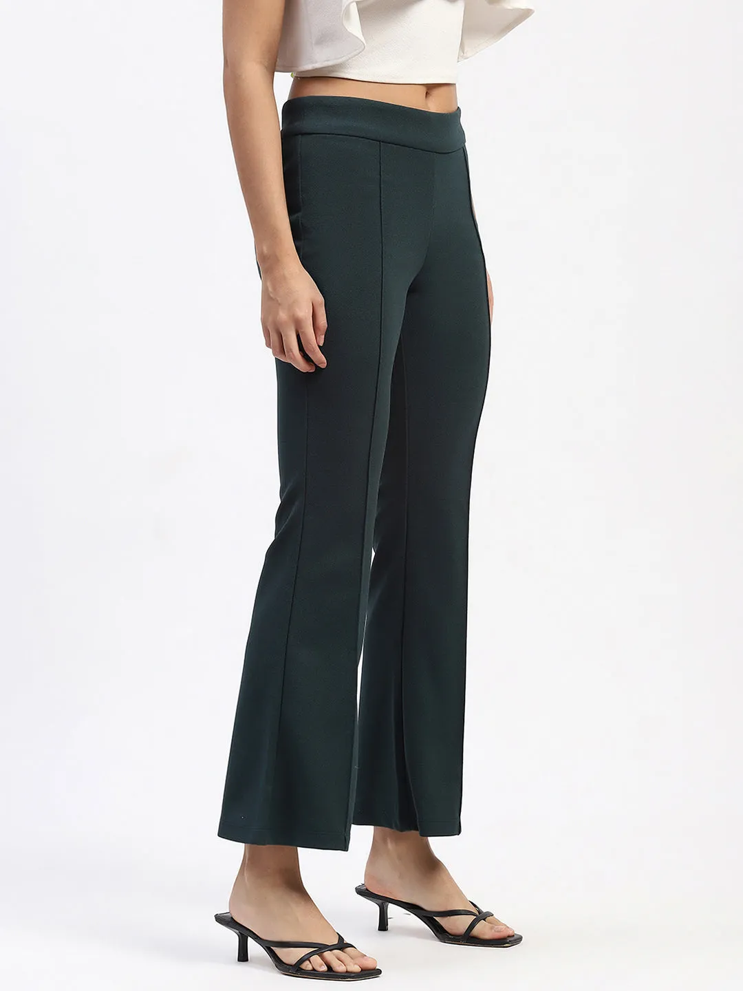 Lightweight Construction Comfortable Movement Madame Single Pleated Green Flared Trousers