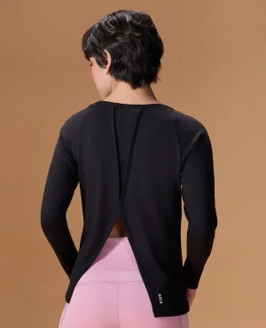 Dimensional Stability Weave Cotton Yoga Top Black