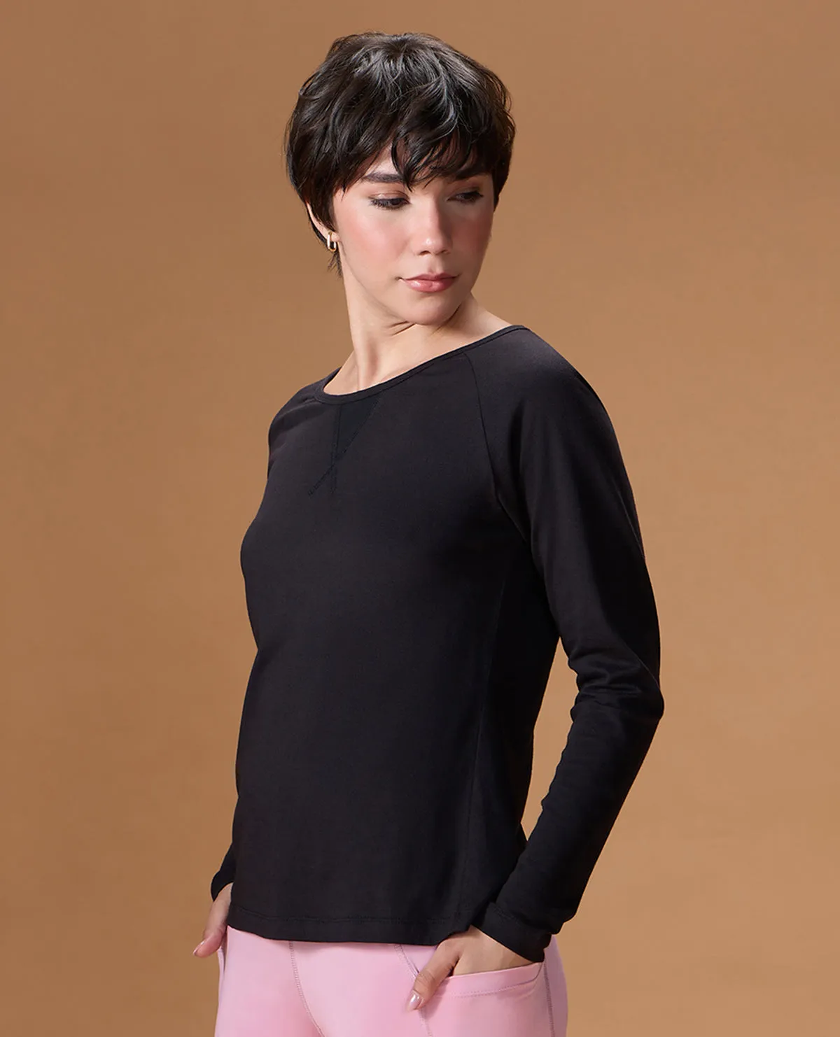 Cotton Yoga Top Black Lightweight Weave