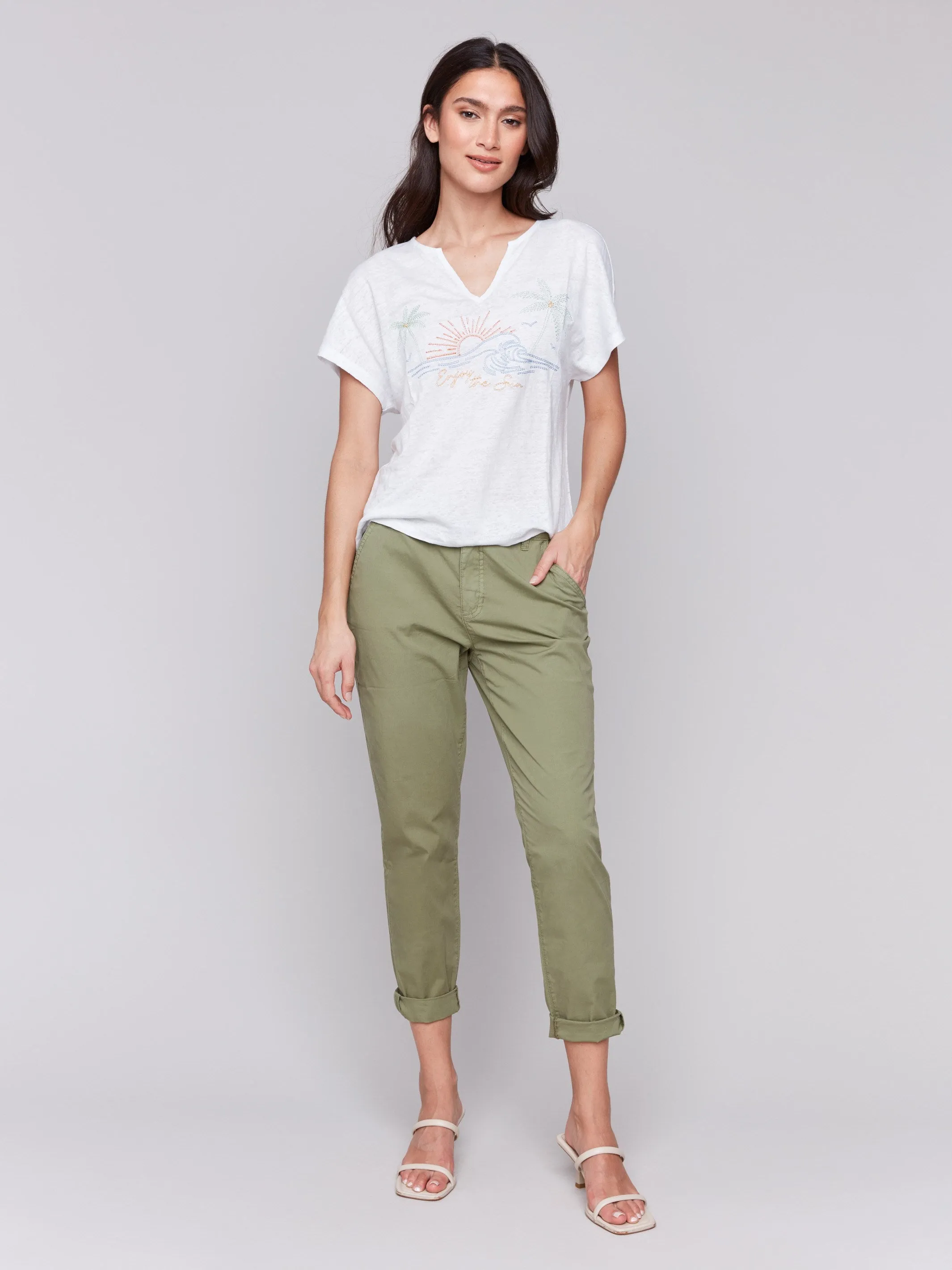 Embroidered Short Sleeve Dolman Top - White Fashion Design