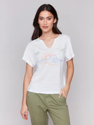 ReflectiveTrimDetails Cool Vest Embroidered Short Sleeve Dolman Top - White
