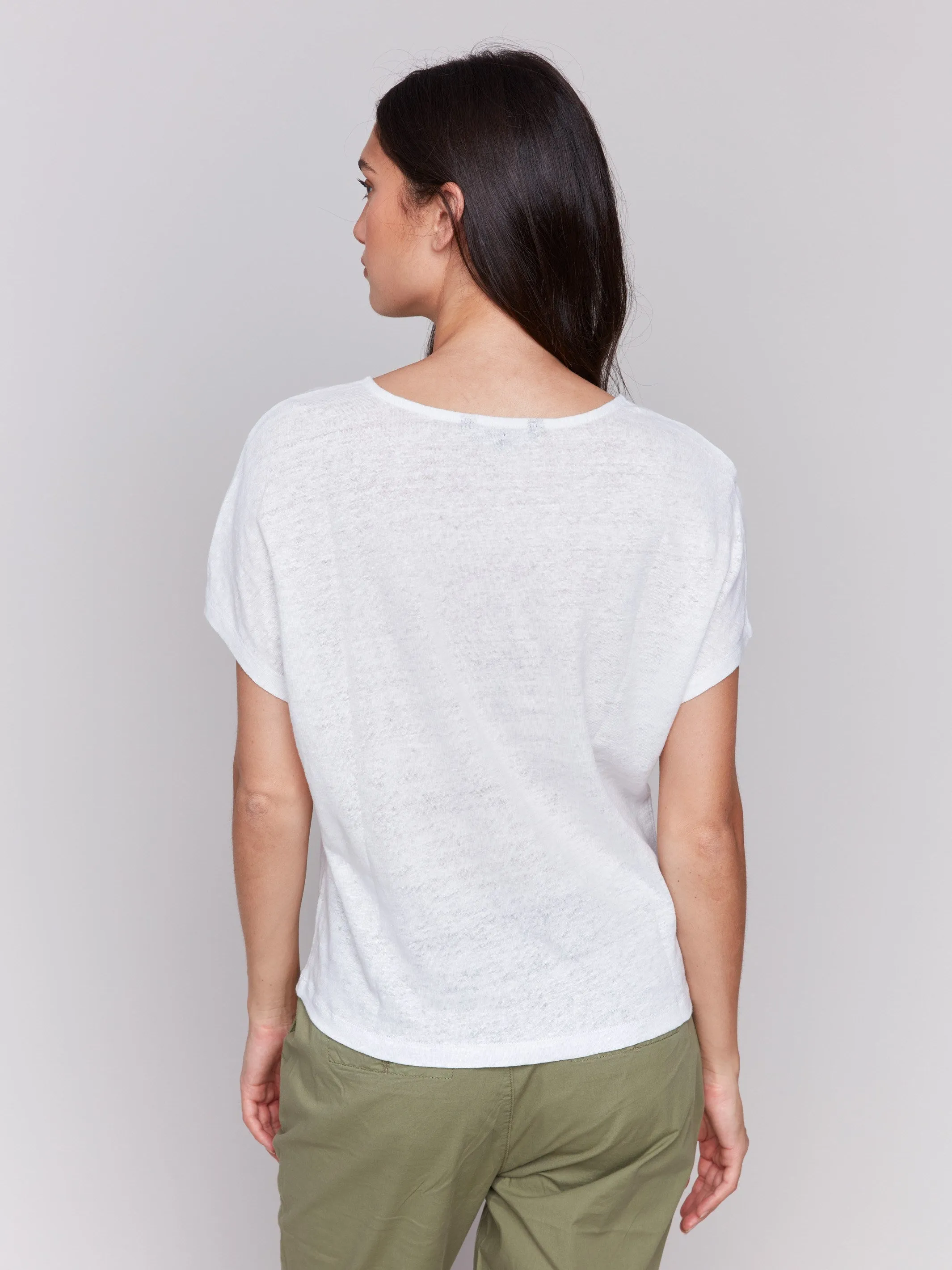 Embroidered Short Sleeve Dolman Top - White TearResistantMaterial