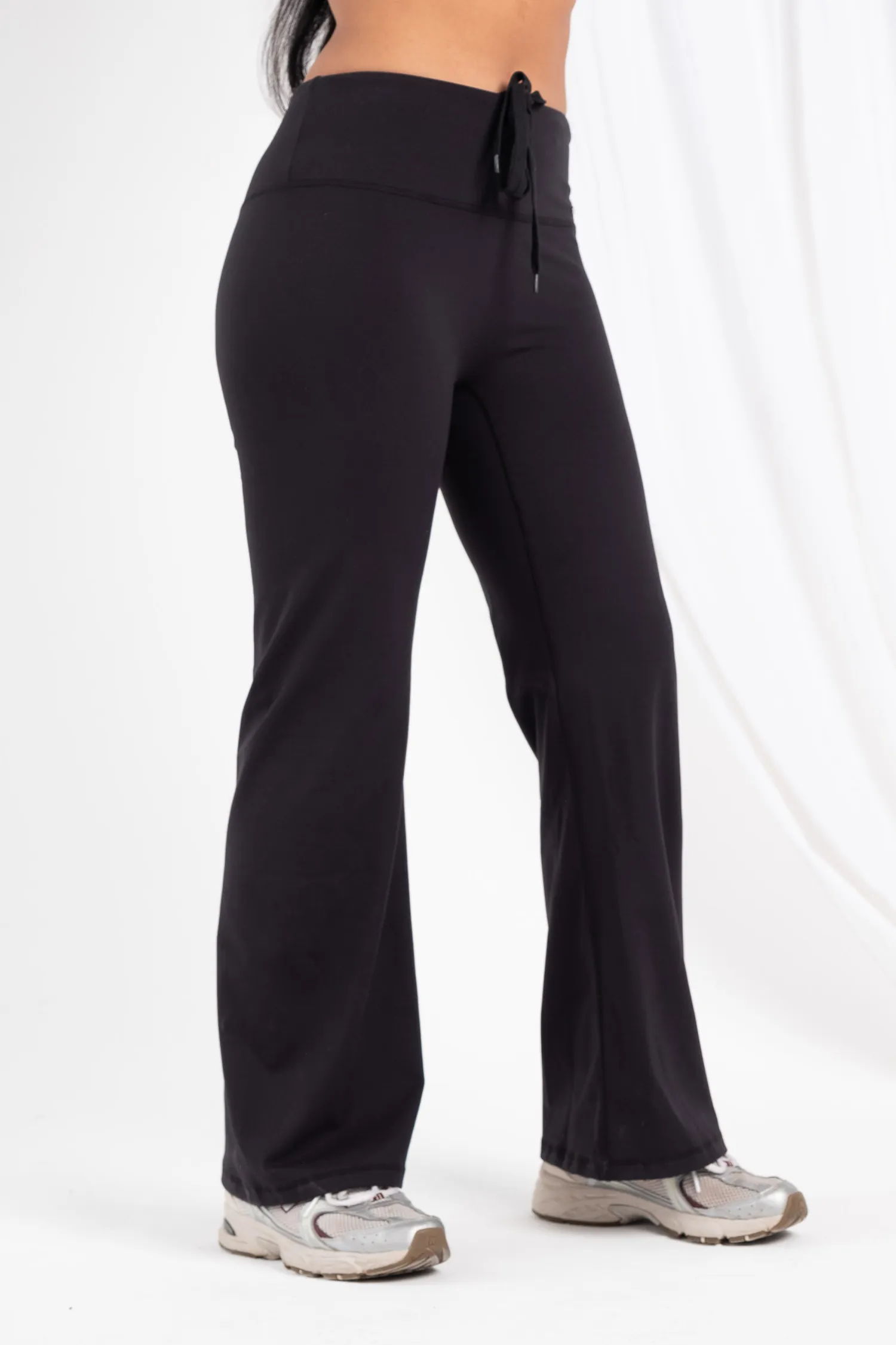 Anti Pilling Treatment Built-in shorts Petite High Waisted Wide Leg Flares Matte Black