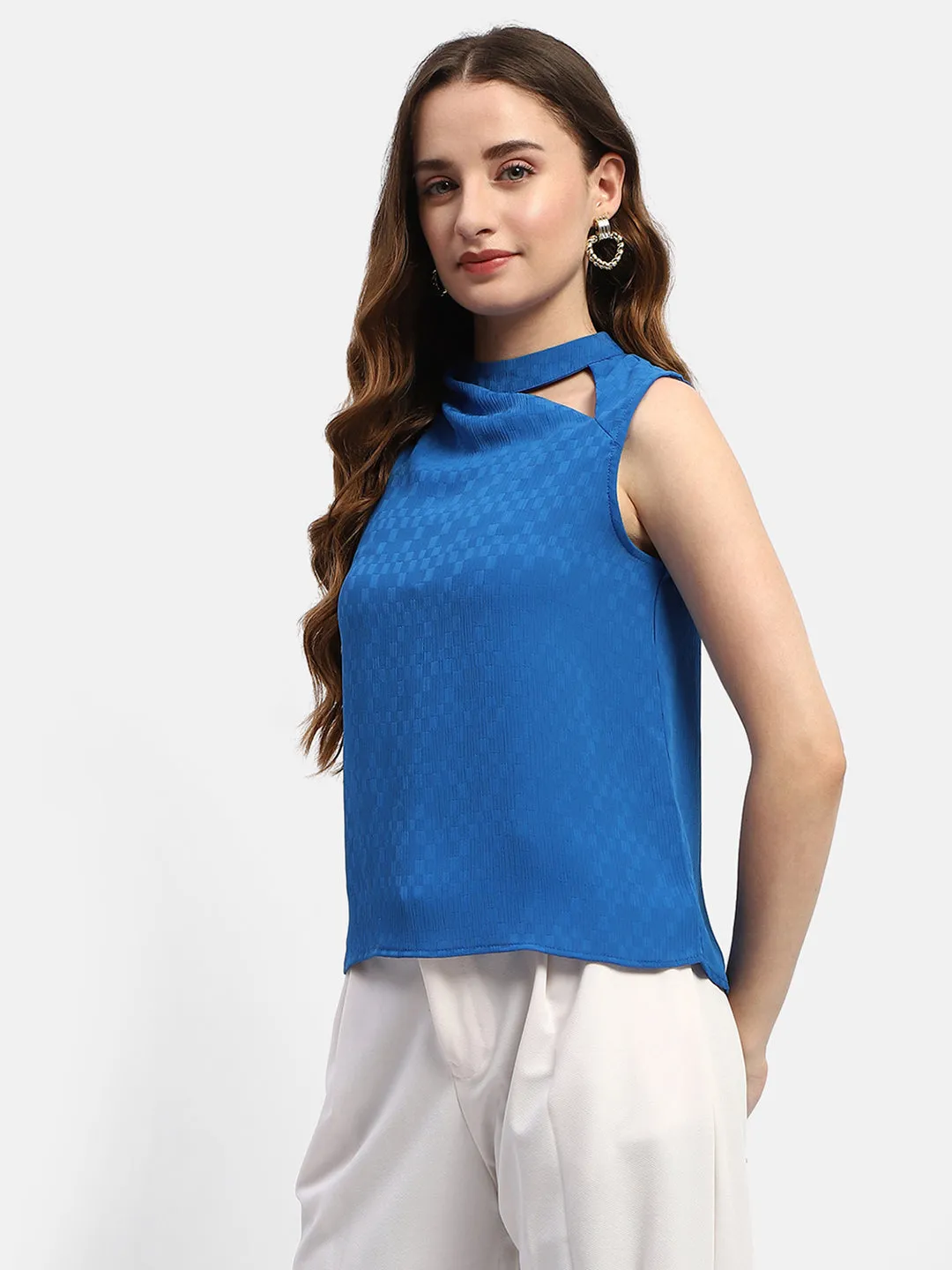 Madame Cowl Neck Royal Blue Top SplitHemDesign Tagless Design