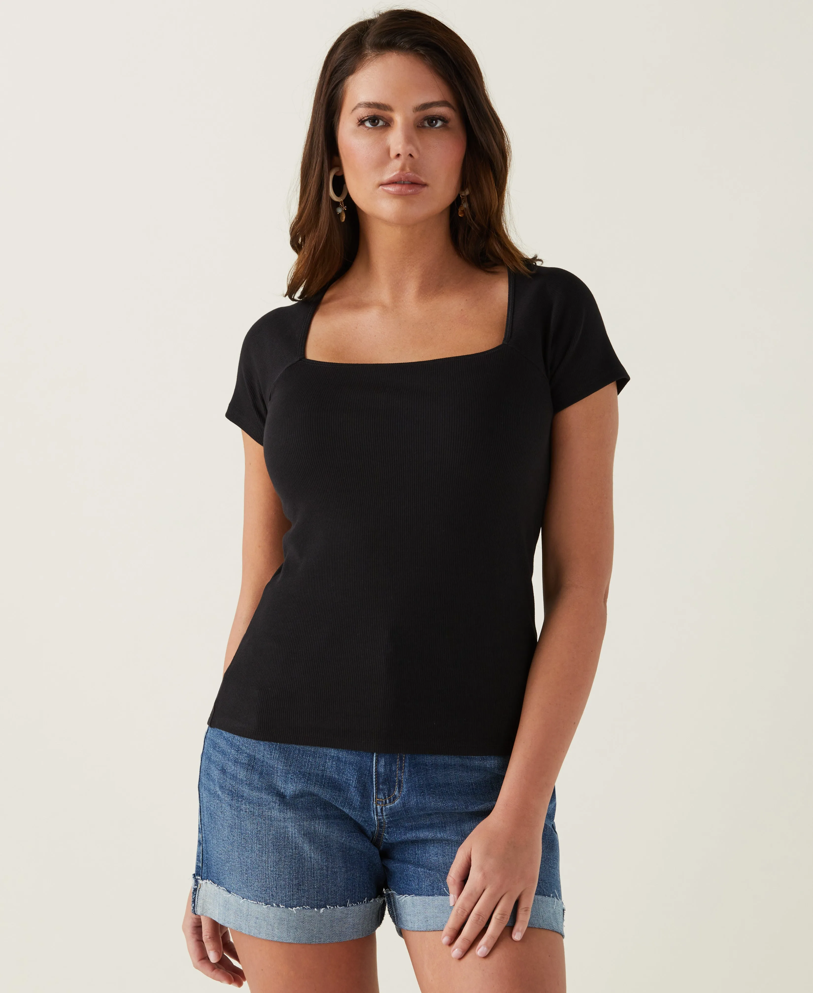 Ribbed Square Neck Tee FadeResistant Dye