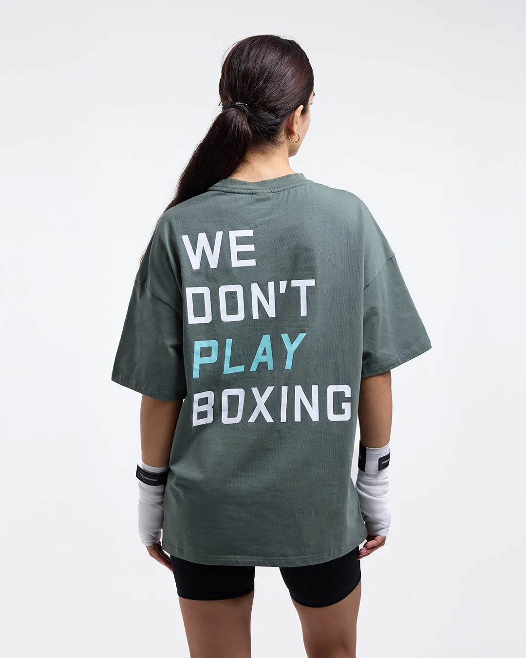 Relaxed Wear Relaxed Fashion We Don't Play Boxing Oversized T-Shirt - Green