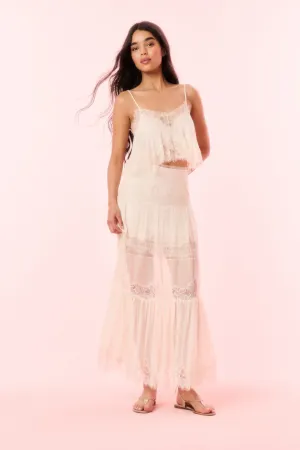 Aureline Silk Lace Maxi Skirt Relaxed Outfit