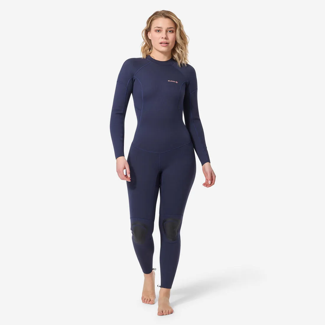 Neopreno Surf Mujer agua c??lida Olaian 100 Azul Marino 2/2 mm. QuickRelease Chest Zip ImpactResistant Chest Guard