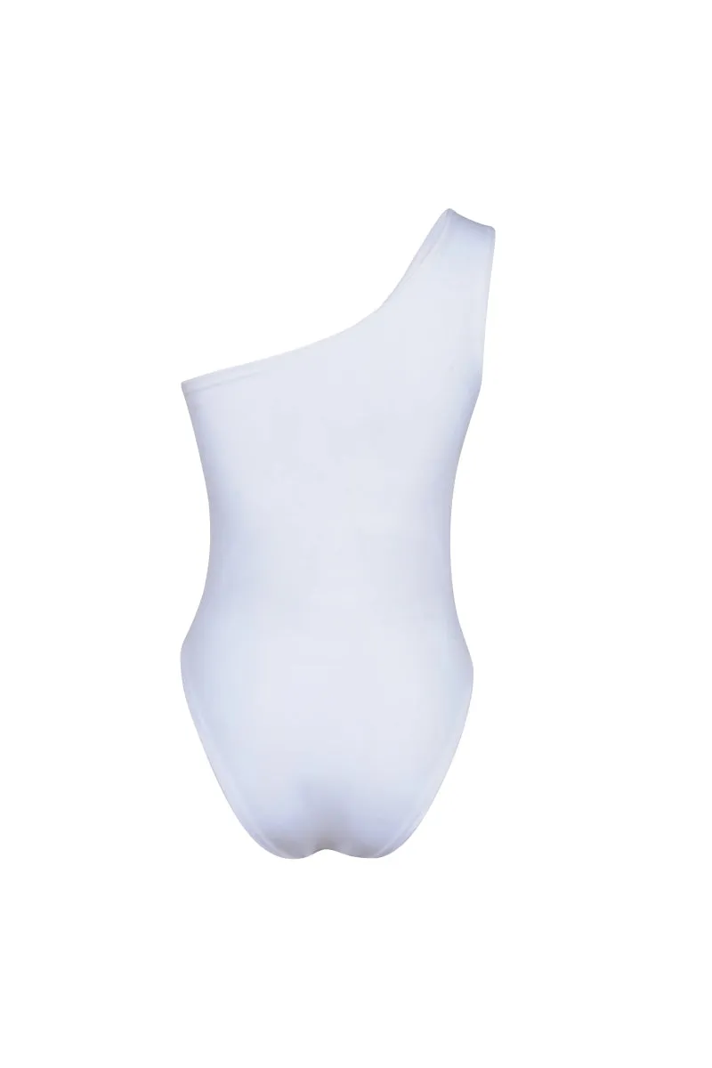 Seashell Hand Beaded One Piece Swimsuit White Tangle Free Straps