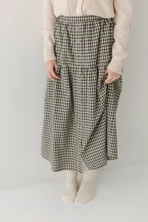 'Aquila' Button Down Black Plaid Gingham Midi Skirt Classic Feel Non Irritating Seams