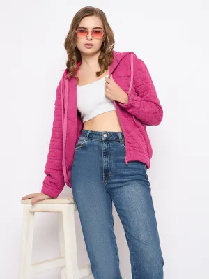 Madame Cotton Blend Self-Textured Zipped Hot Pink Sweatshirt product hat style statement product patch uniqueness