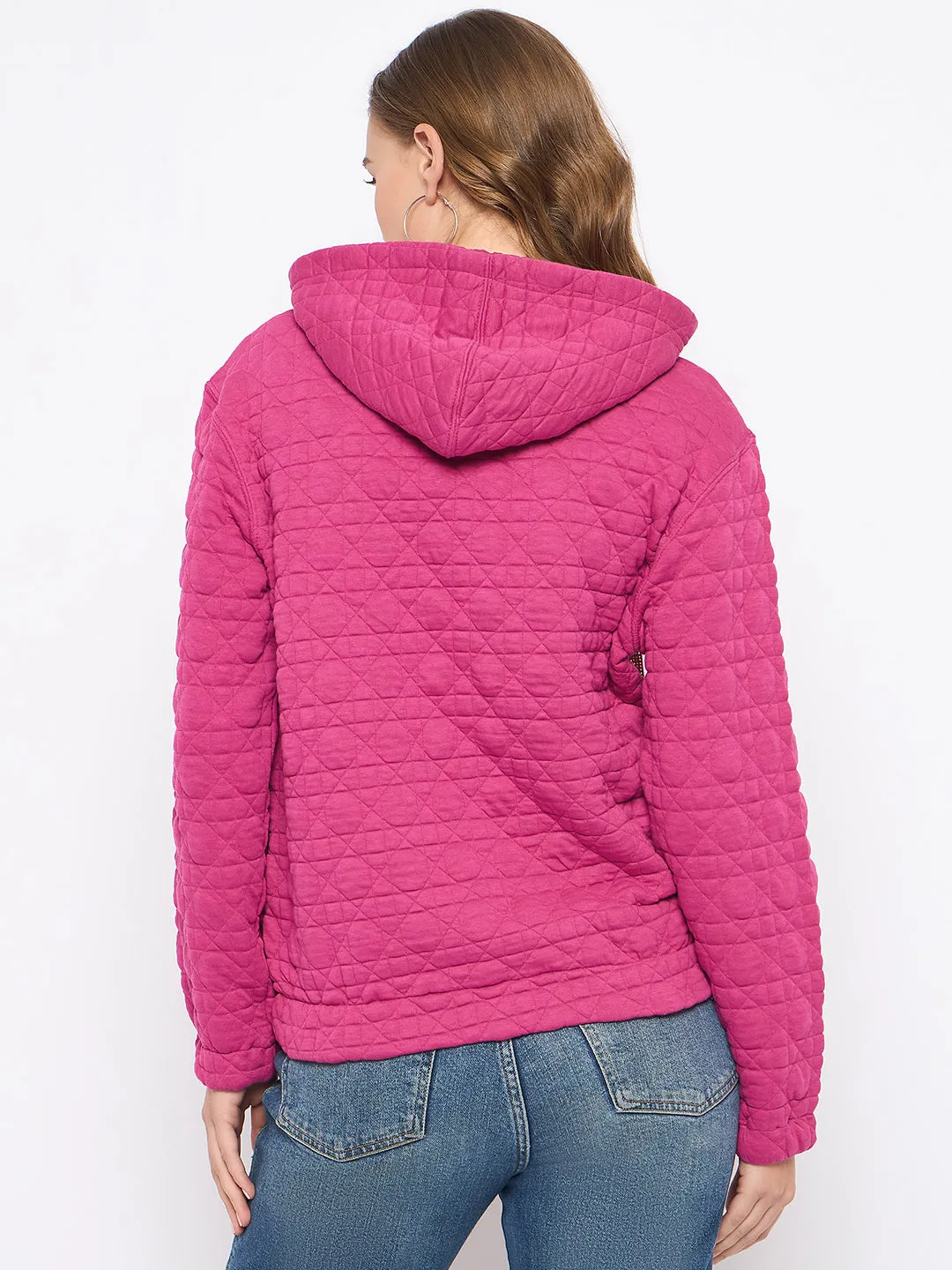 Madame Cotton Blend Self-Textured Zipped Hot Pink Sweatshirt Essential Minimal product yoga friendliness