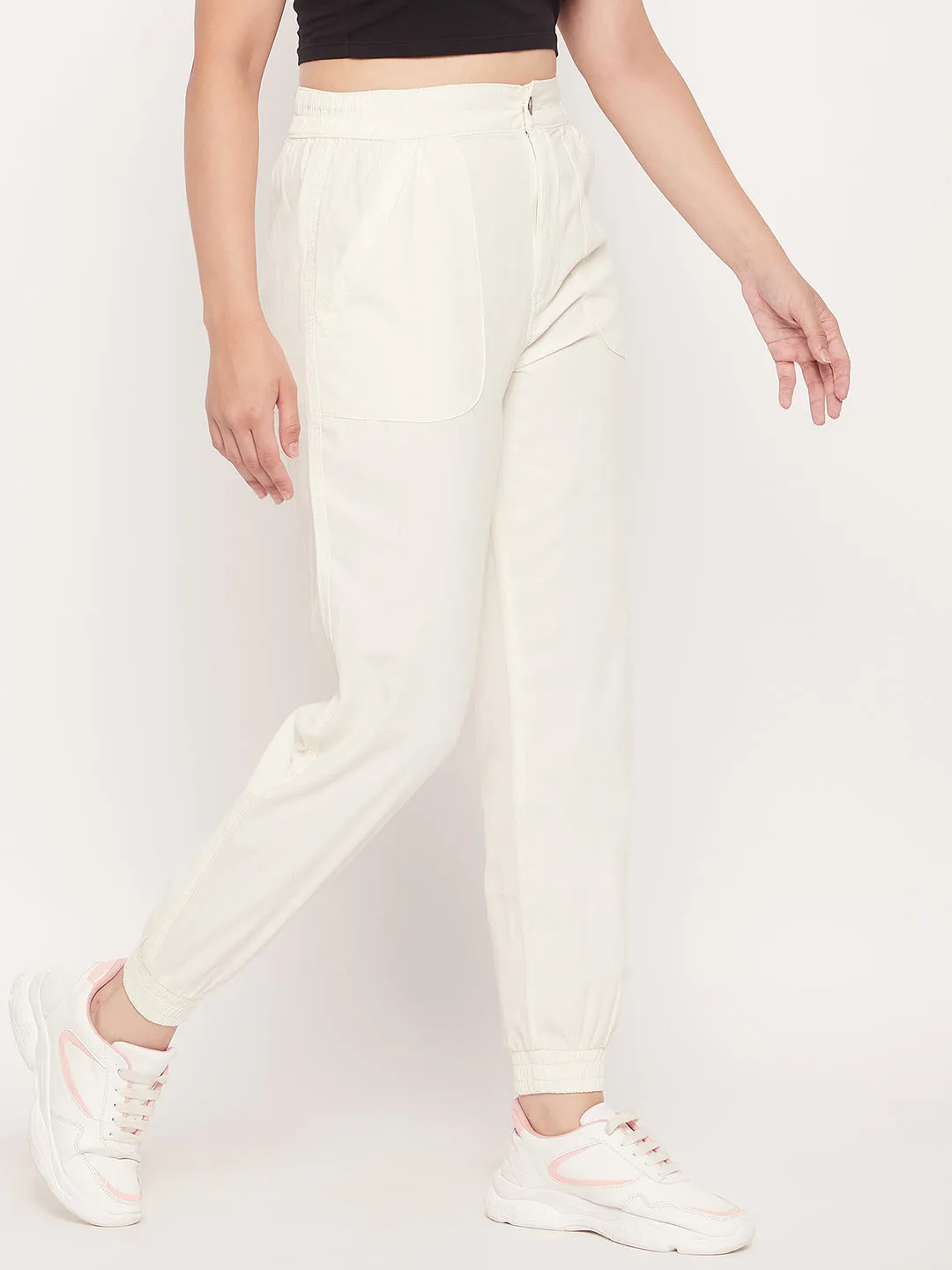 Classic Elegance Madame White Elasticated Cotton Joggers
