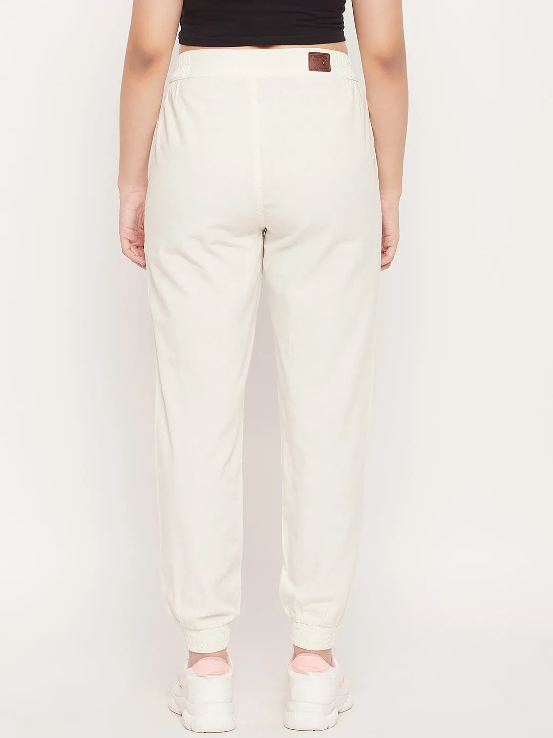 Madame White Elasticated Cotton Joggers Rubberized grip Wrinkle Free Fabric