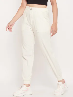 Madame White Elasticated Cotton Joggers Outdoor Style