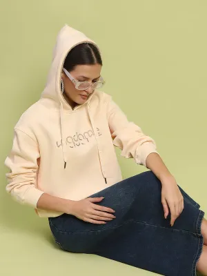 Madame Typography Print Hooded Beige Cotton Sweatshirt Cozy Wear product ring elegance