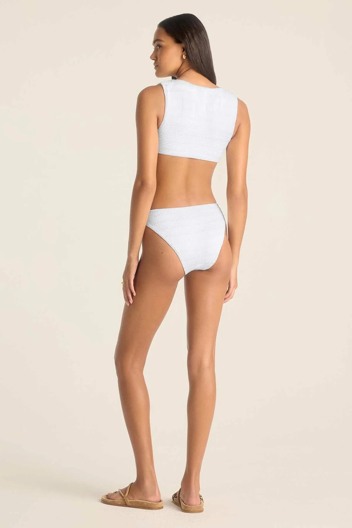 Cali High Leg Full Bottom - White Seersucker Stripe Breathable Inner Layer