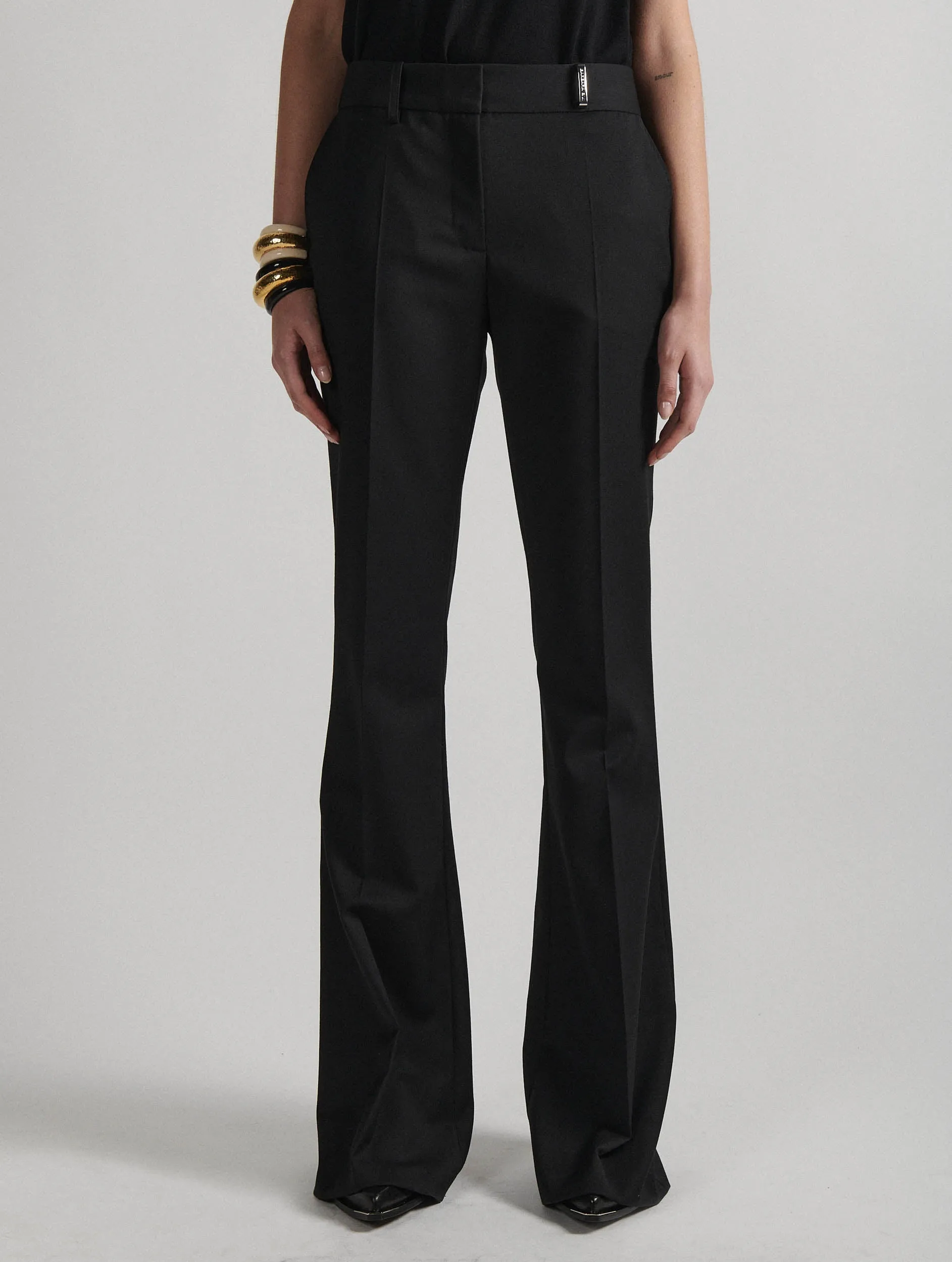 Black stretch wool gabardine bootleg-cut trousers Perfectly Fit