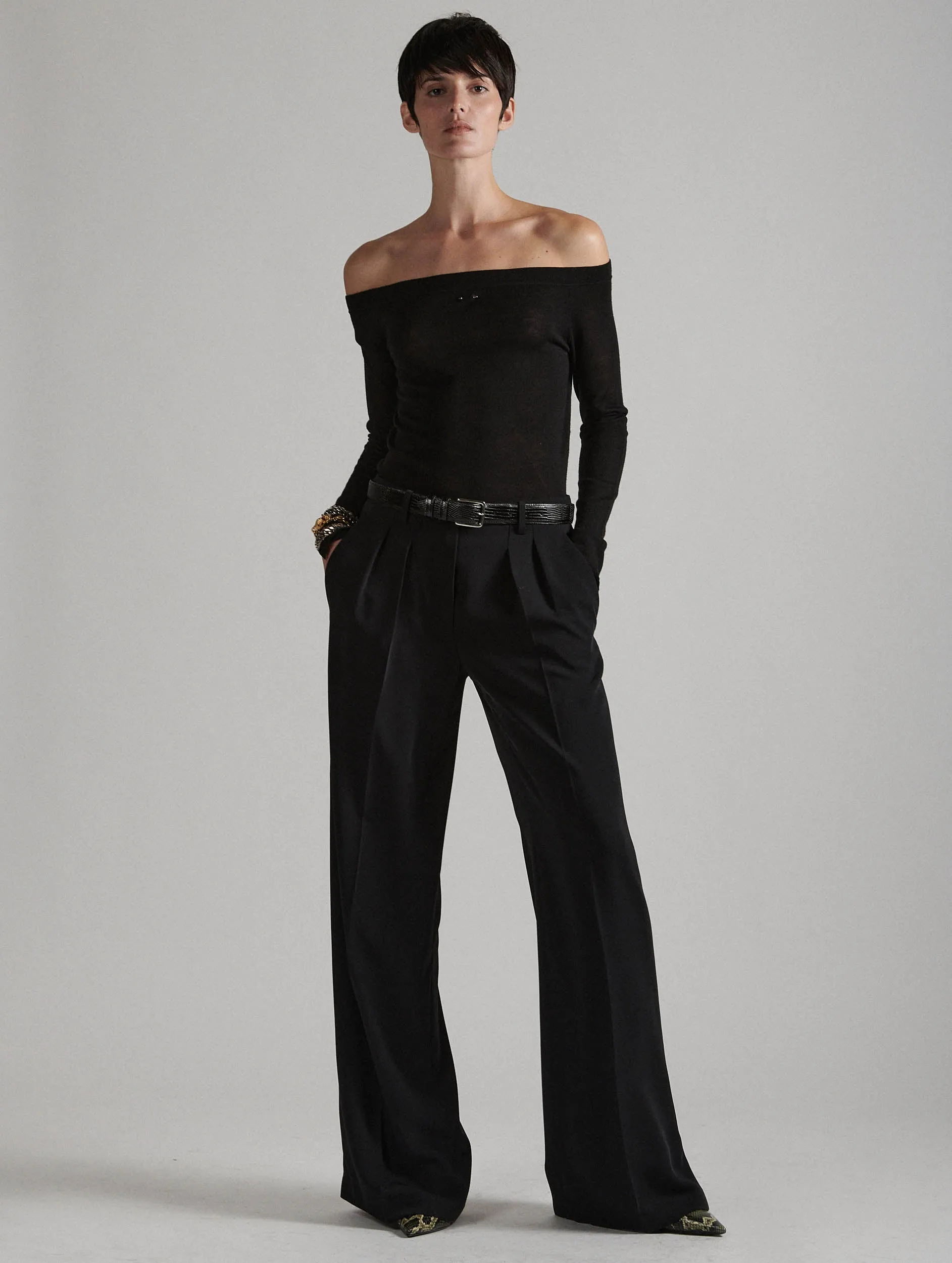 Bold Design All-Day Wear Wide-leg trousers in black fluid crepe