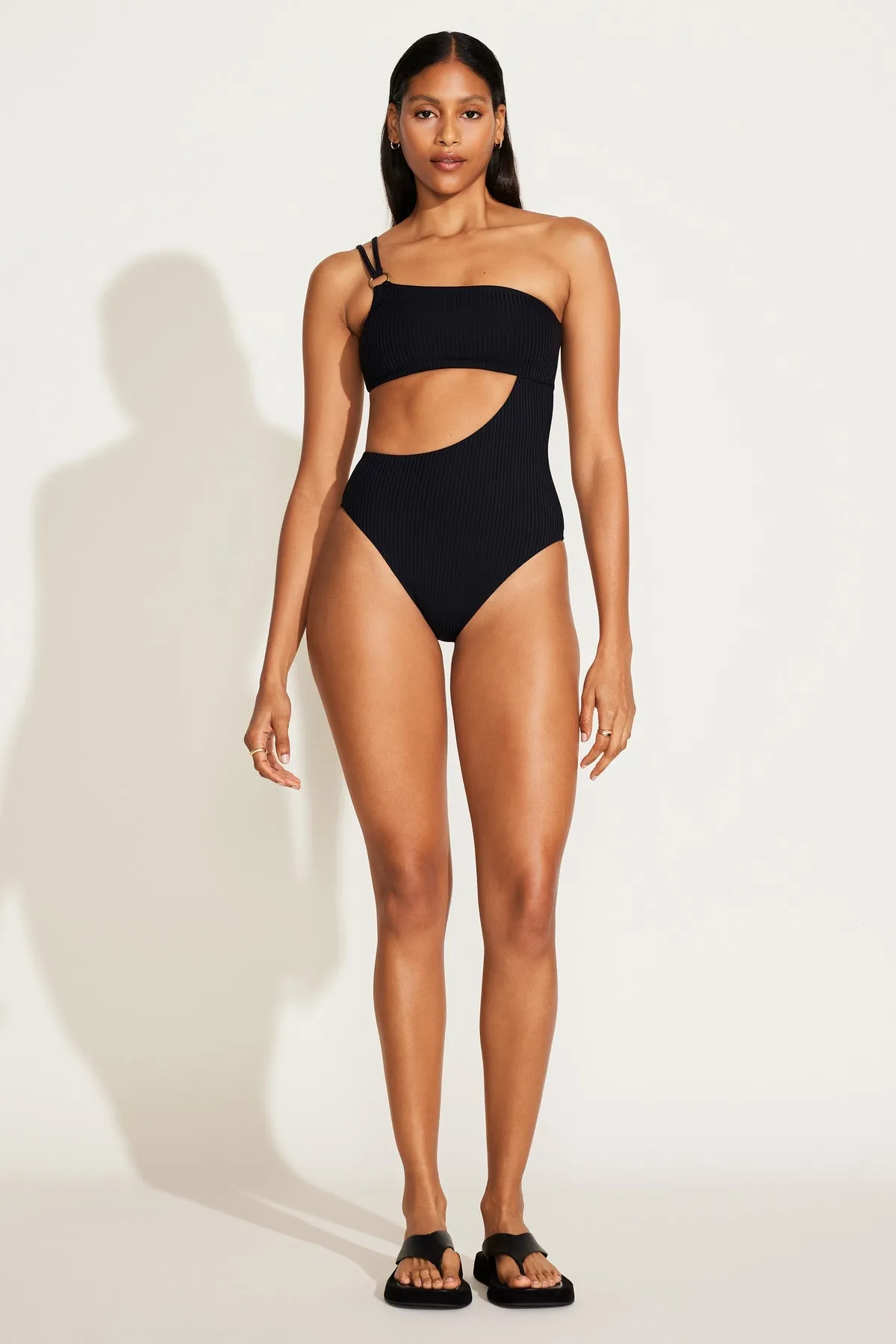 Elegant Look Cosmo One Shoulder One Piece - Black EcoRib